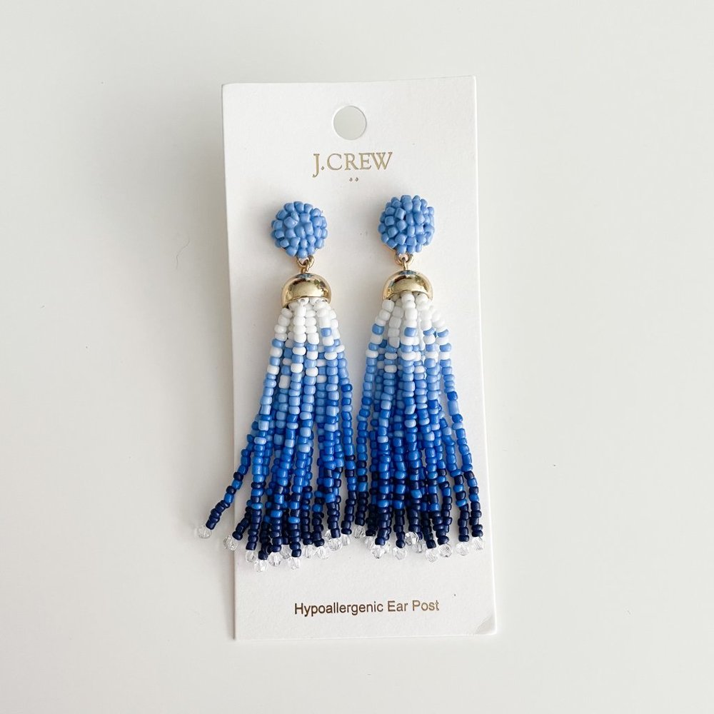 90J. Crew Factory Beaded Tassel Earrings (Sail Blue) - Picture 3 of 3